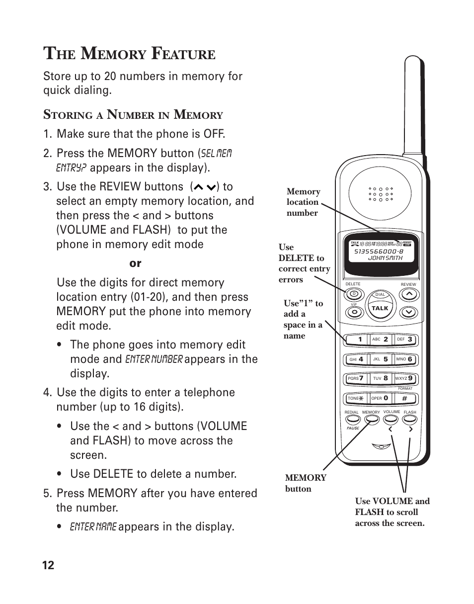 Emory, Eature, Toring | Umber | GE 2-930SST User Manual | Page 12 / 32