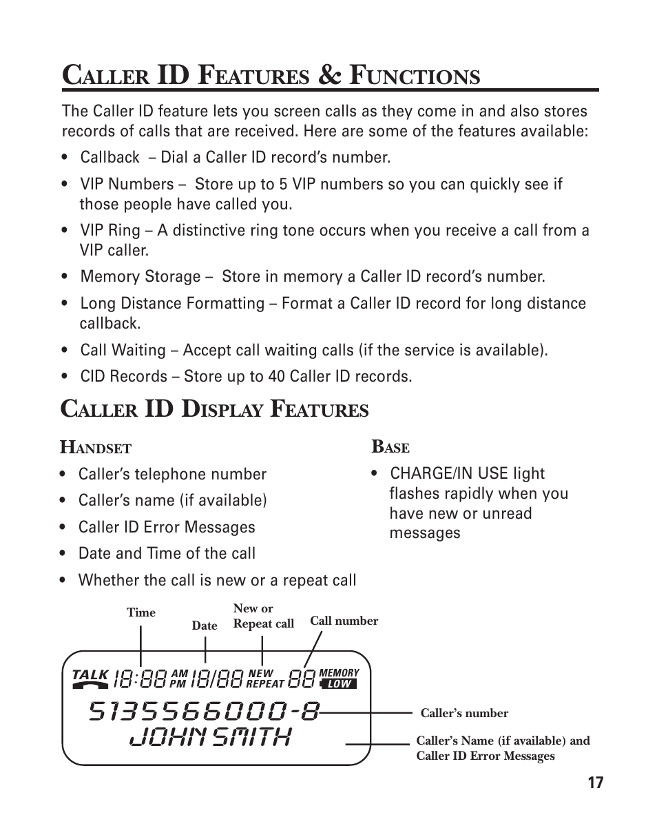 Id f, John smith, Id d | Aller, Eatures, Unctions | GE 2-930SST User Manual | Page 17 / 32