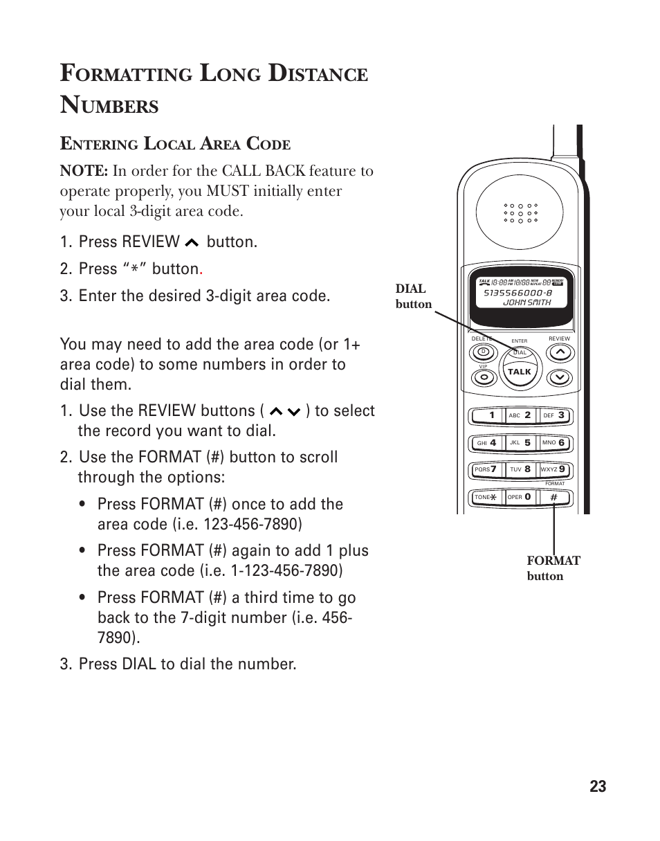 Ormatting, Istance, Umbers | GE 2-930SST User Manual | Page 23 / 32