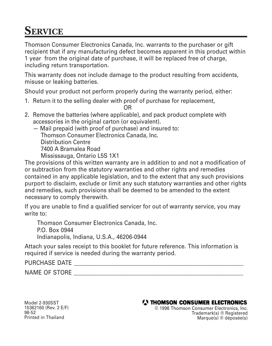 Ervice | GE 2-930SST User Manual | Page 32 / 32