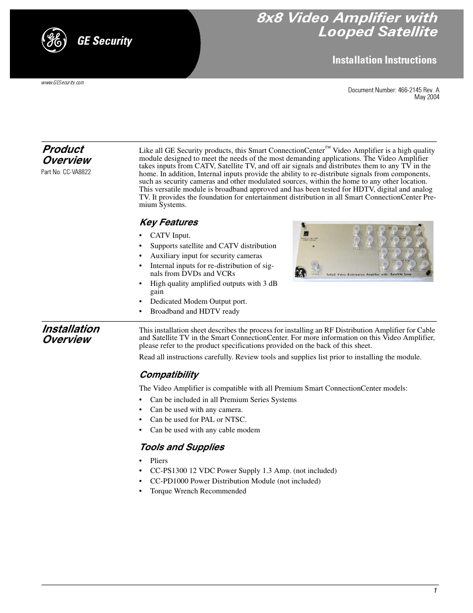 GE TV Video Accessories User Manual | 2 pages