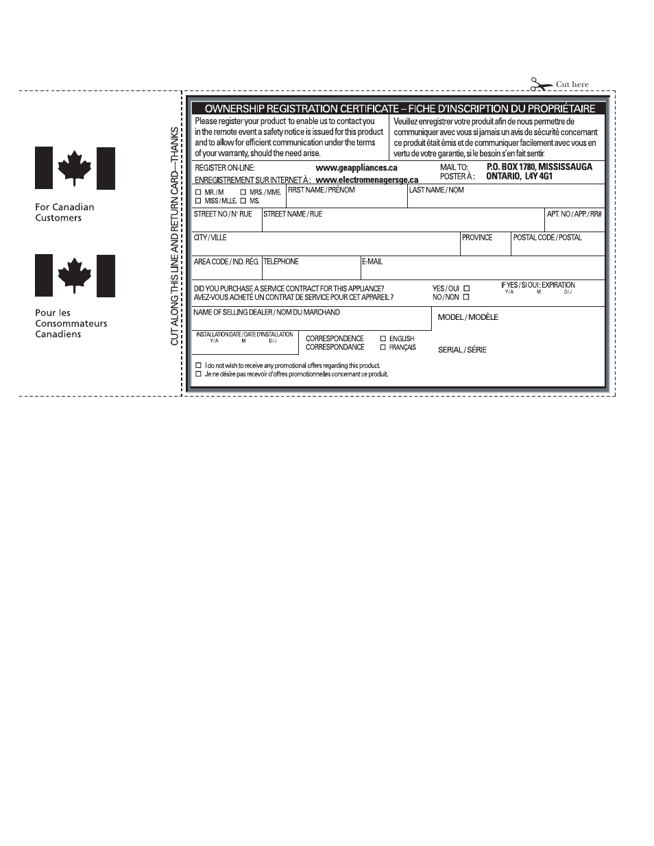 Ownership registration (canadian), Ownership registration (canadian) , 22 | GE 197D3351P020 User Manual | Page 21 / 64