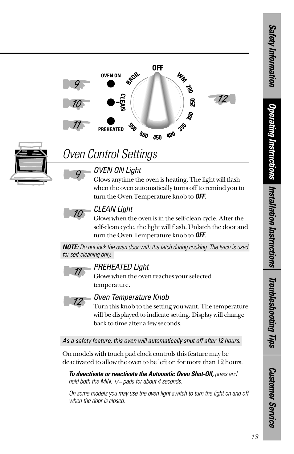 Oven control settings | GE 164D3333P172 User Manual | Page 13 / 44