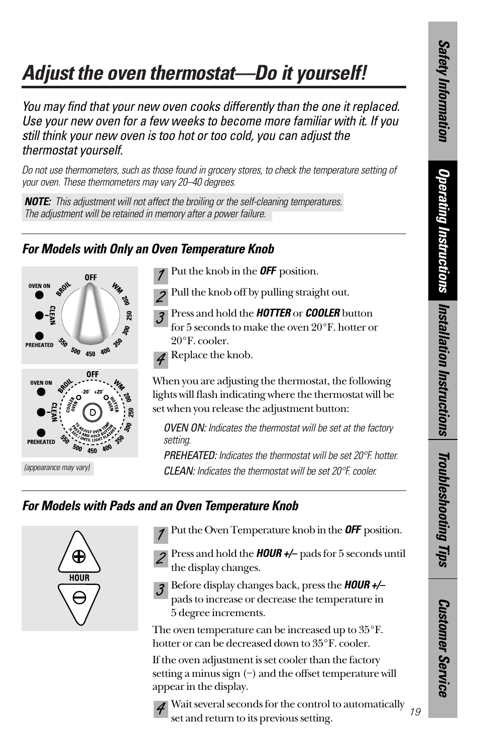 Oven thermostat, Adjust the oven thermostat—do it yourself | GE 164D3333P172 User Manual | Page 19 / 44