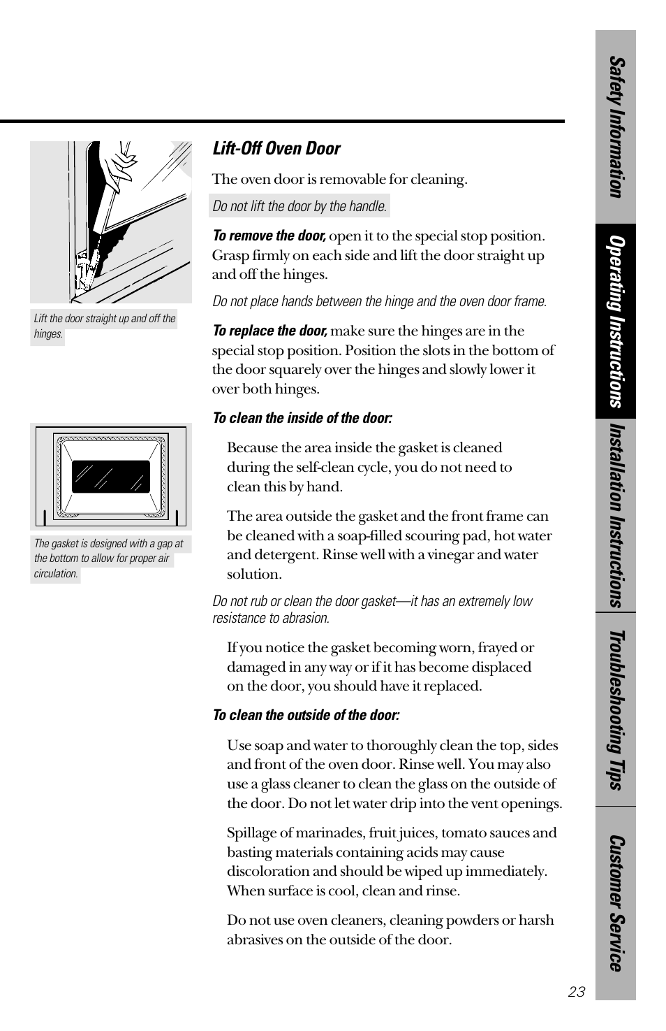 Lift-off oven door | GE 164D3333P172 User Manual | Page 23 / 44