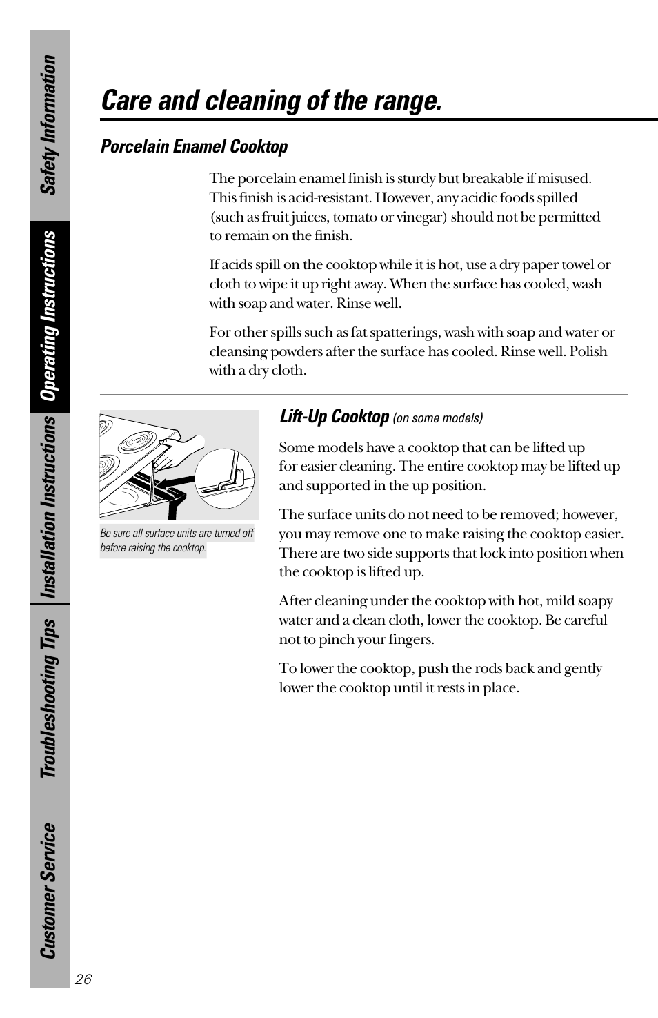 Care and cleaning of the range | GE 164D3333P172 User Manual | Page 26 / 44