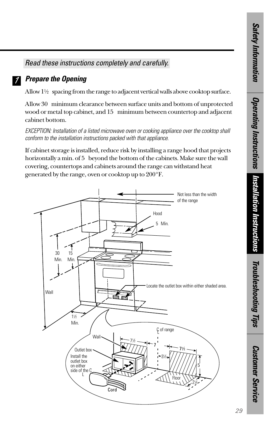 Prepare the opening, Read these instructions completely and carefully | GE 164D3333P172 User Manual | Page 29 / 44