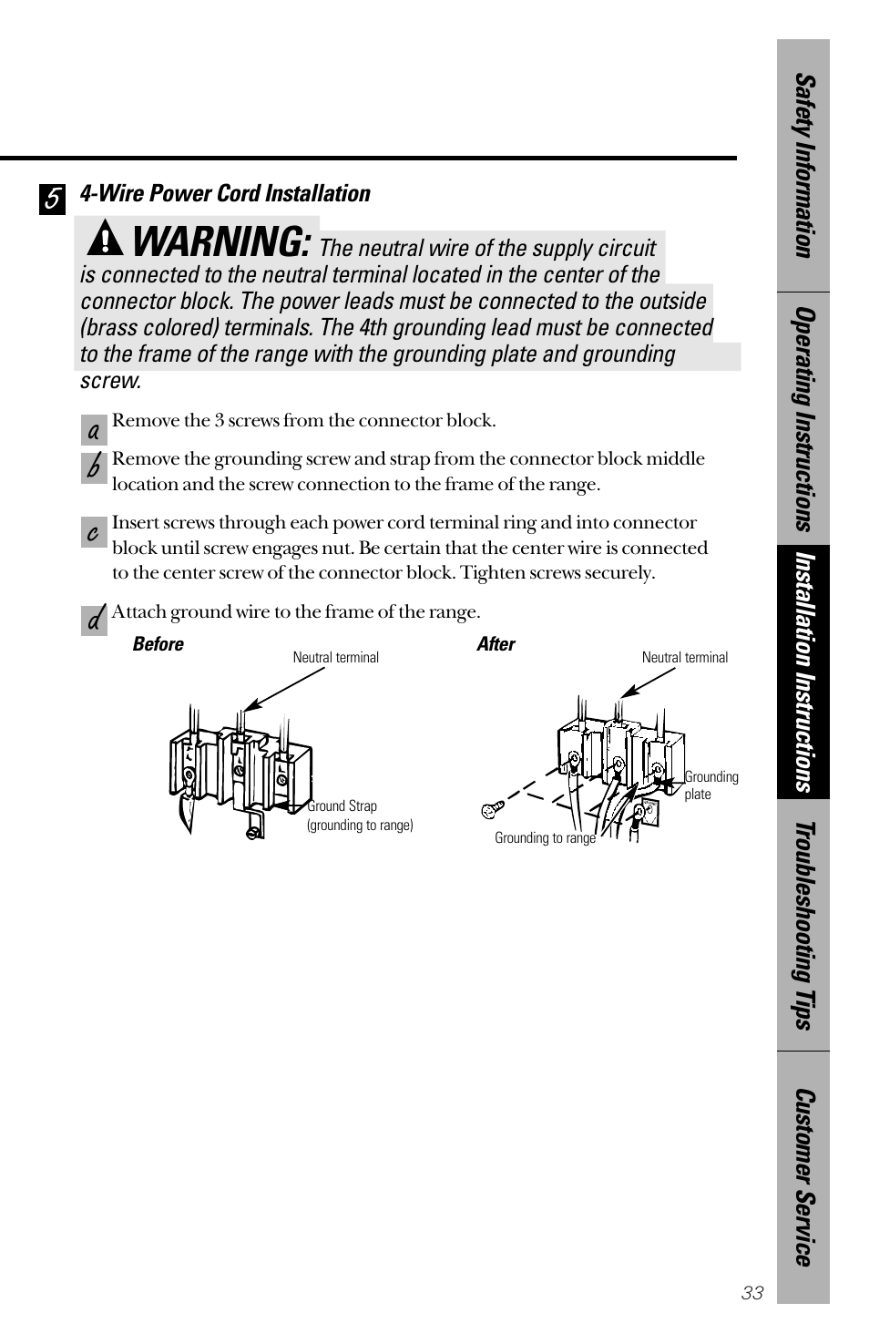 Warning, Dc b a 5 | GE 164D3333P172 User Manual | Page 33 / 44