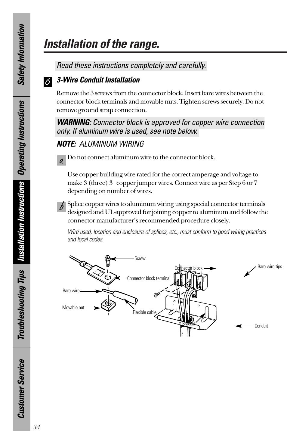Ba 6, Installation of the range | GE 164D3333P172 User Manual | Page 34 / 44