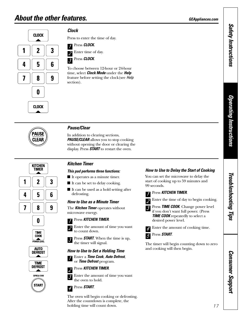 Other features, Other features , 18, About the other features | GE JE1160 User Manual | Page 17 / 24