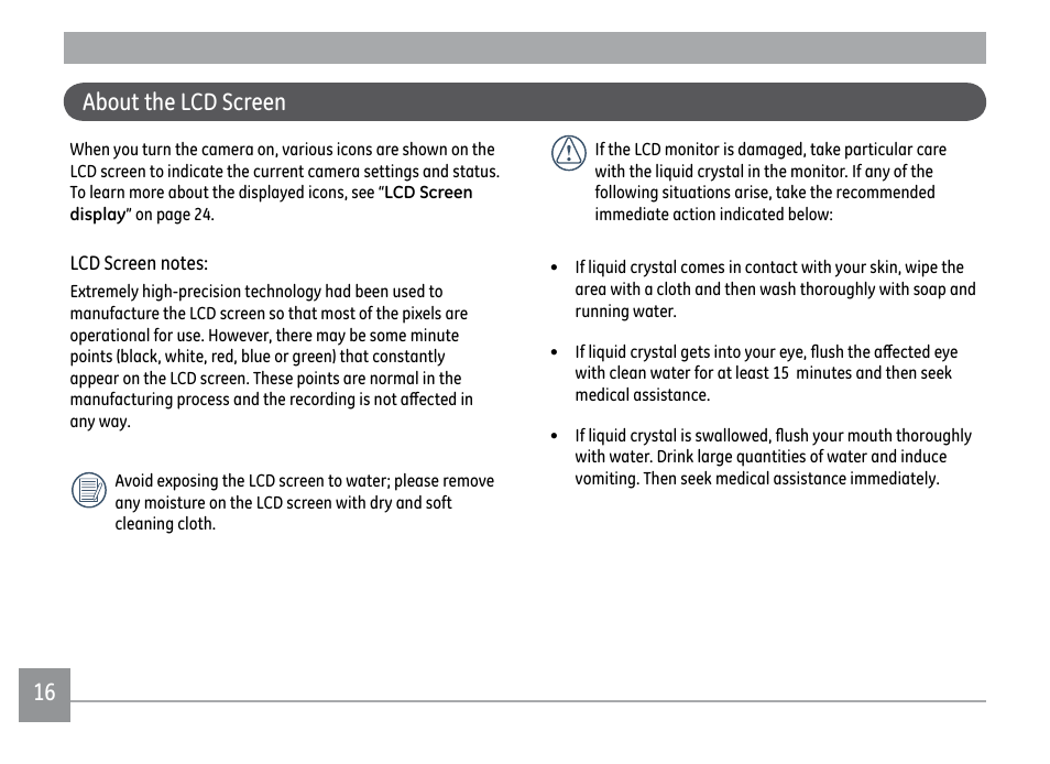 About the lcd screen | GE D1030 User Manual | Page 19 / 78