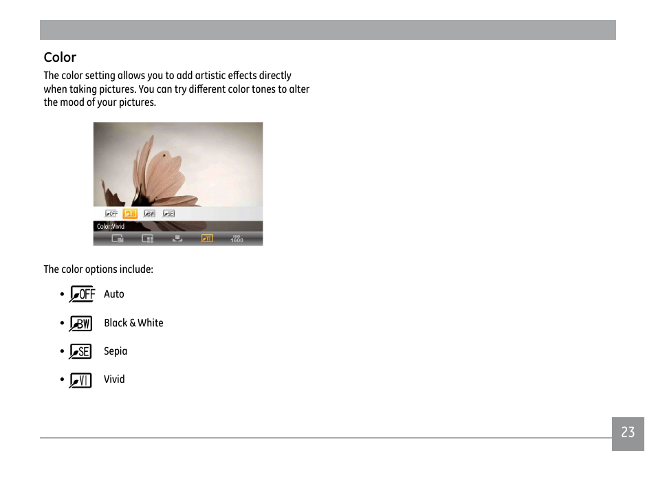 Color | GE D1030 User Manual | Page 26 / 78