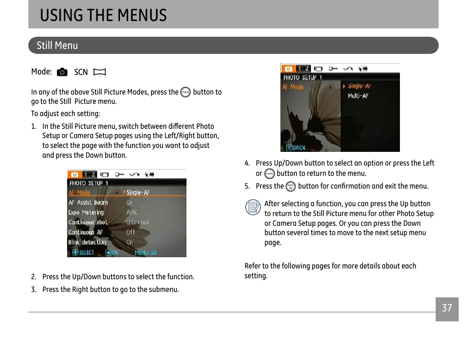 Using the menus | GE D1030 User Manual | Page 40 / 78