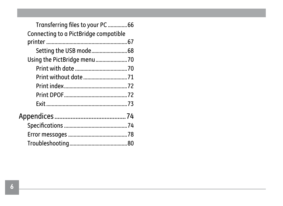 Appendices | GE G1 User Manual | Page 10 / 88