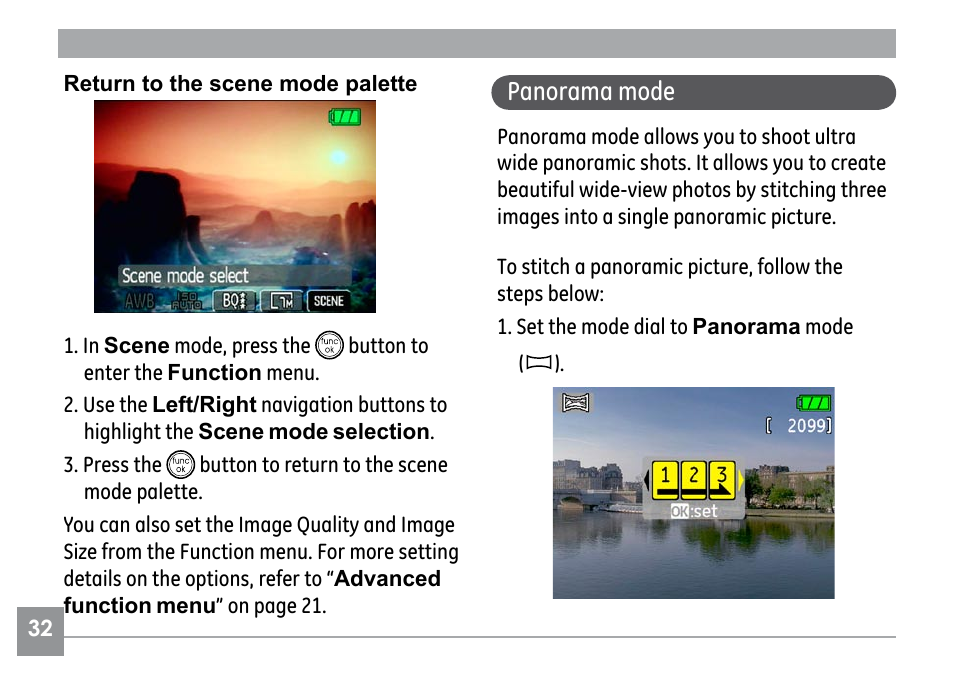 Panorama mode | GE G1 User Manual | Page 36 / 88