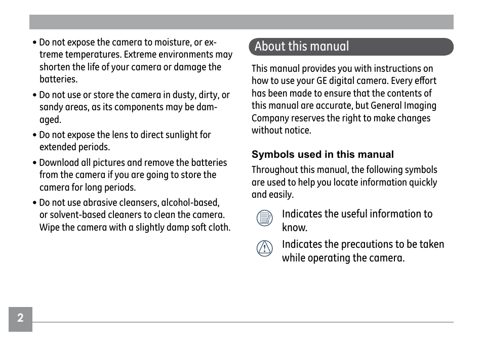 About this manual | GE G1 User Manual | Page 6 / 88