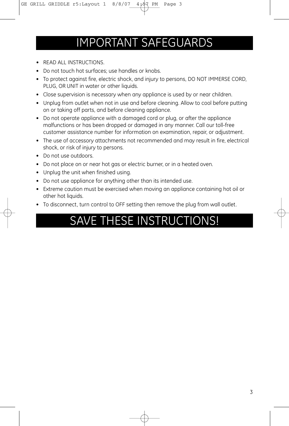 Important safeguards, Save these instructions | GE 681131691482 User Manual | Page 2 / 11