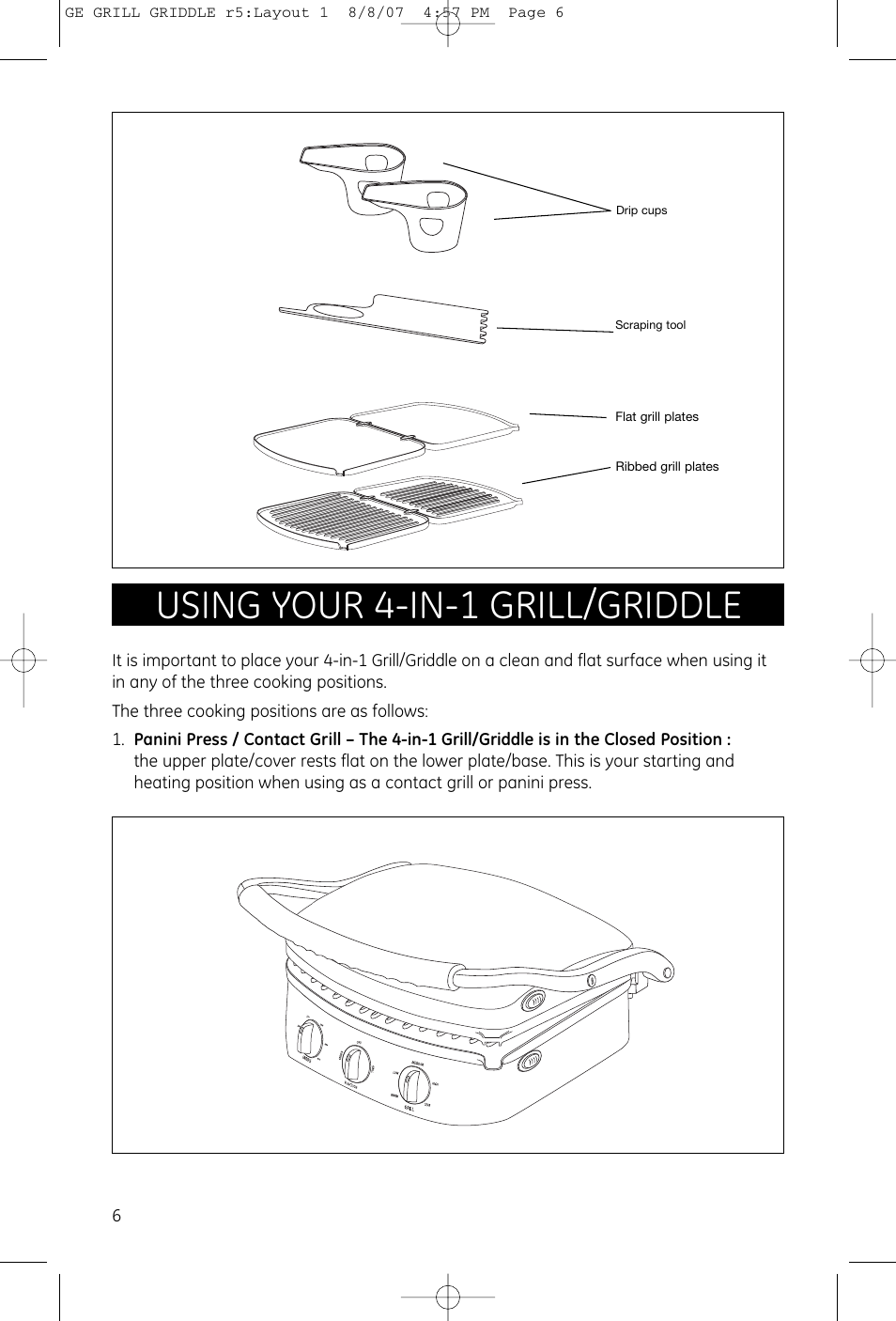 Using your 4-in-1 grill/griddle | GE 681131691482 User Manual | Page 5 / 11