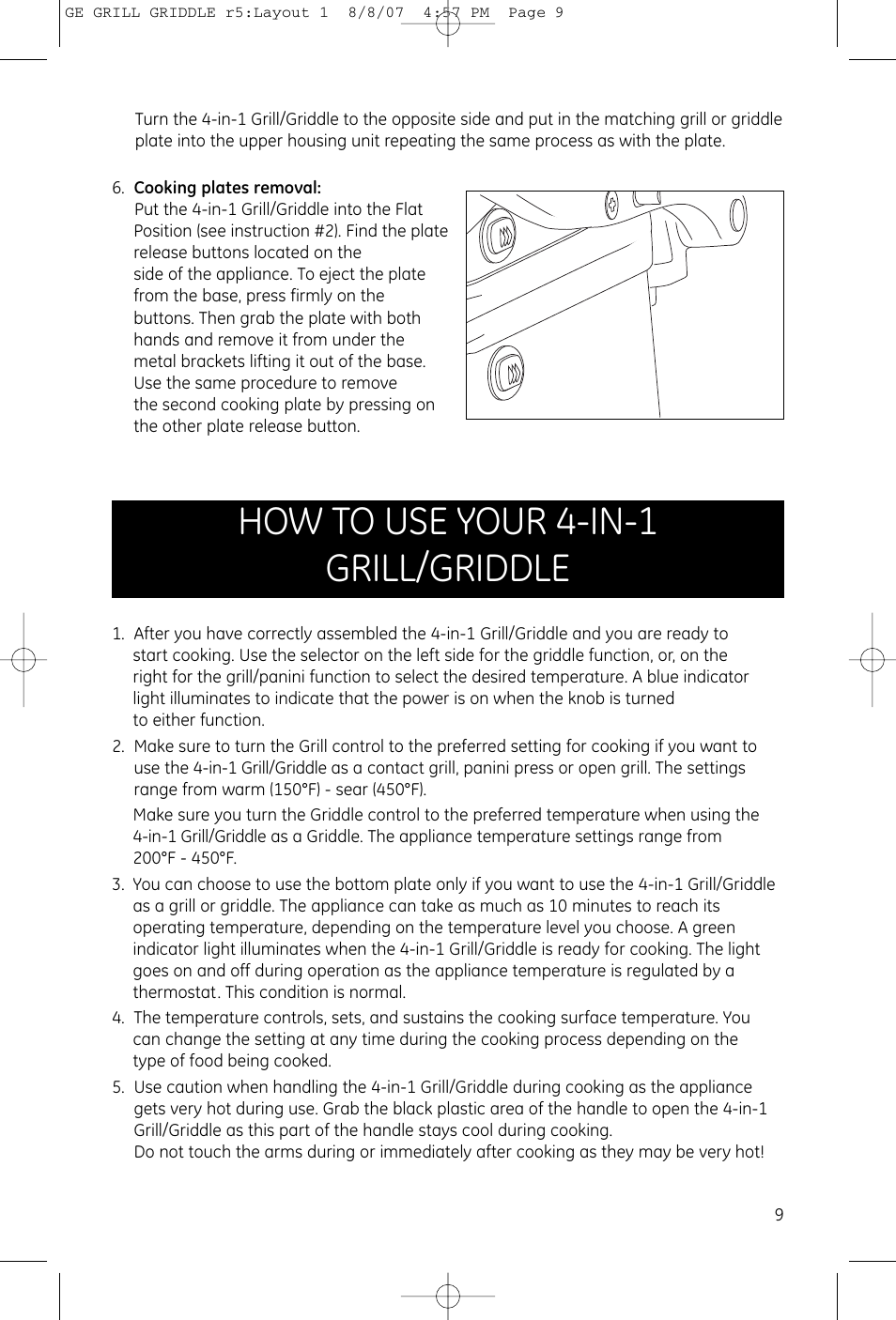 How to use your 4-in-1 grill/griddle | GE 681131691482 User Manual | Page 8 / 11