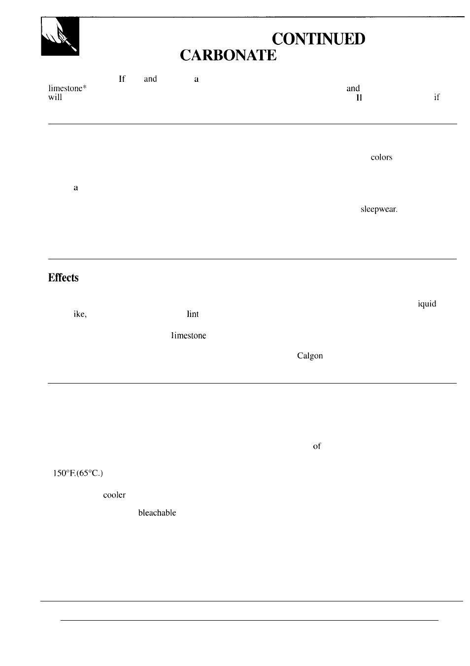 Limestone buildup ,25, The results of use of detergents, Effects on clothes | On washer, Recommended methods to reduce limestone buildup | GE WA5800R User Manual | Page 14 / 28