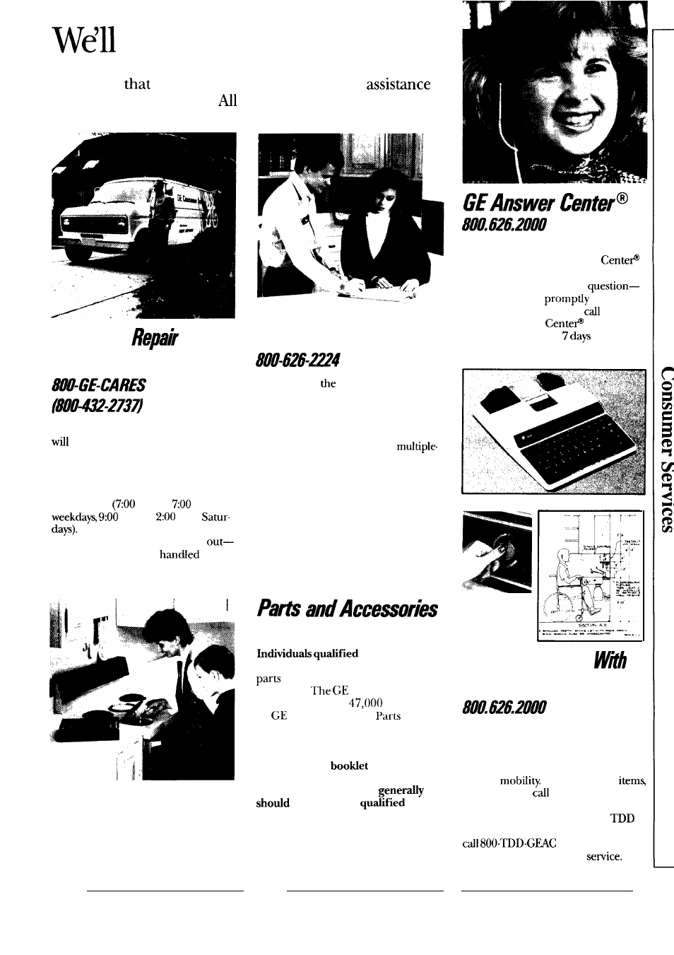 Consumer services, Be there, In-home service | Service contracts, For customers special needs | GE WA5800R User Manual | Page 27 / 28