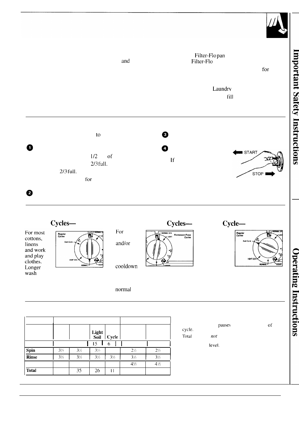 Cycle, Sorting and loading, Setting the controls | Soak, What happens in each setting (approximate minutes) | GE WA5800R User Manual | Page 5 / 28