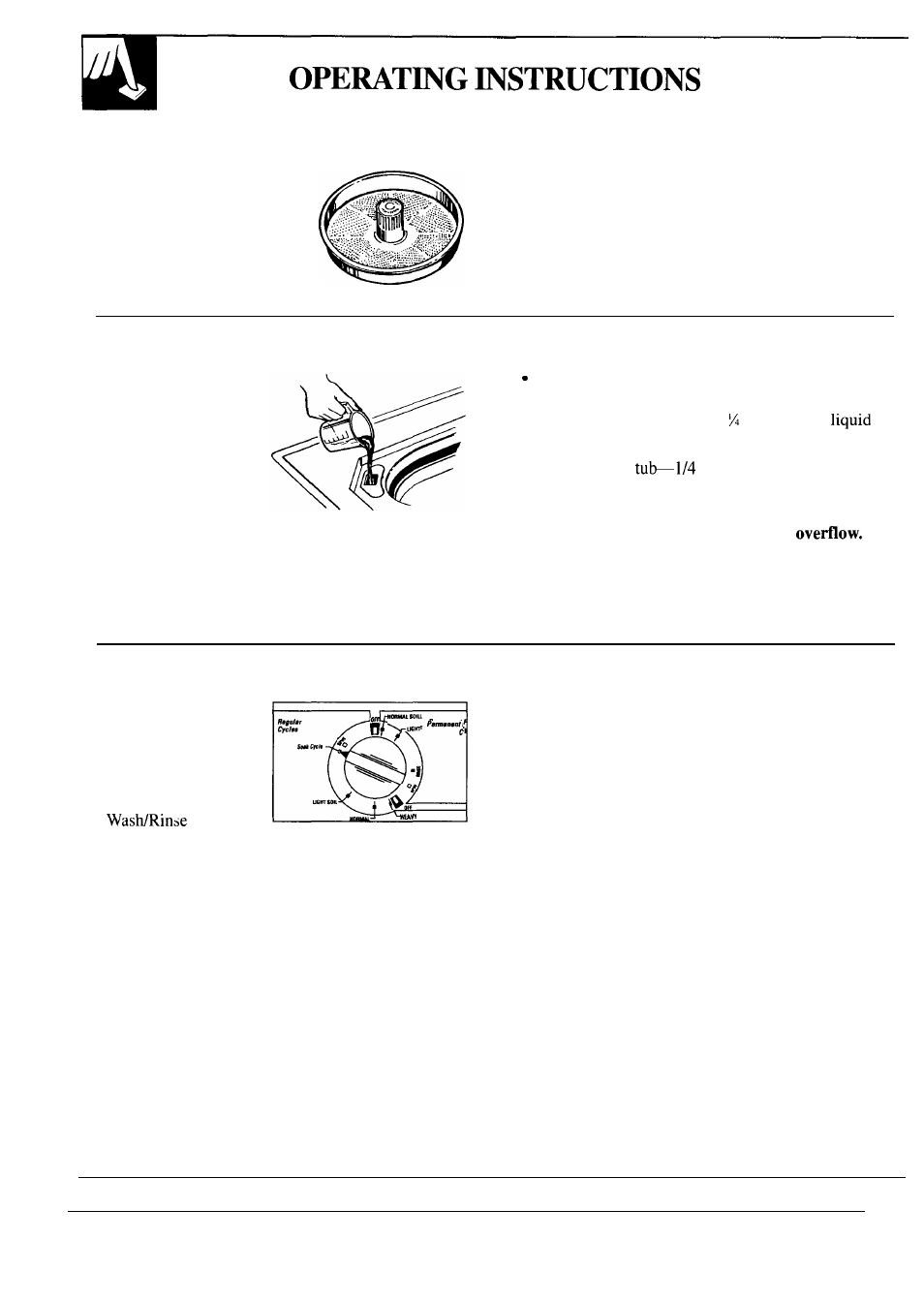 Operating instructions, tips, Bleach, How to use the filter-flo pan | How to use the bleach dispenser, How to use the soak cycle | GE WA5800R User Manual | Page 8 / 28