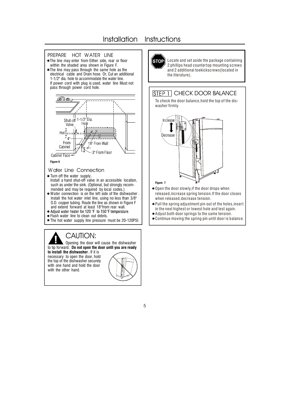 Installation instructions, Caution, Check door balance | GE 206C1559P148 User Manual | Page 5 / 12