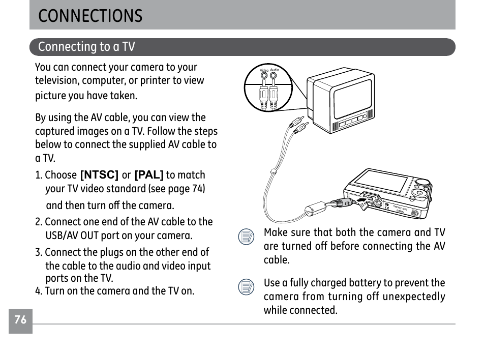 Connections, Connecting to a tv | GE E1030 User Manual | Page 80 / 110