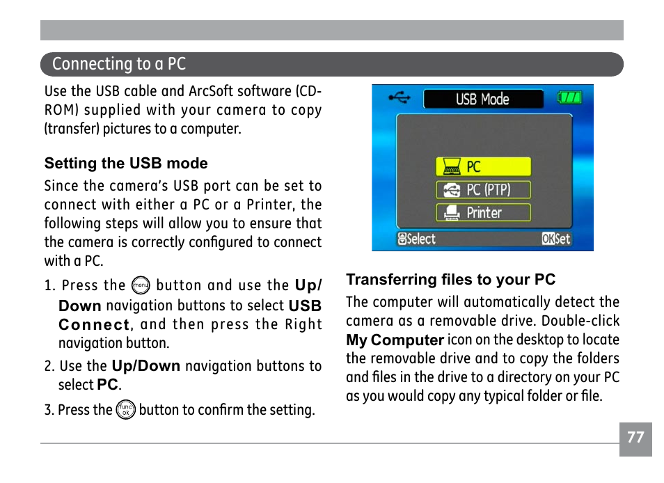 Connecting to a pc | GE E1030 User Manual | Page 81 / 110