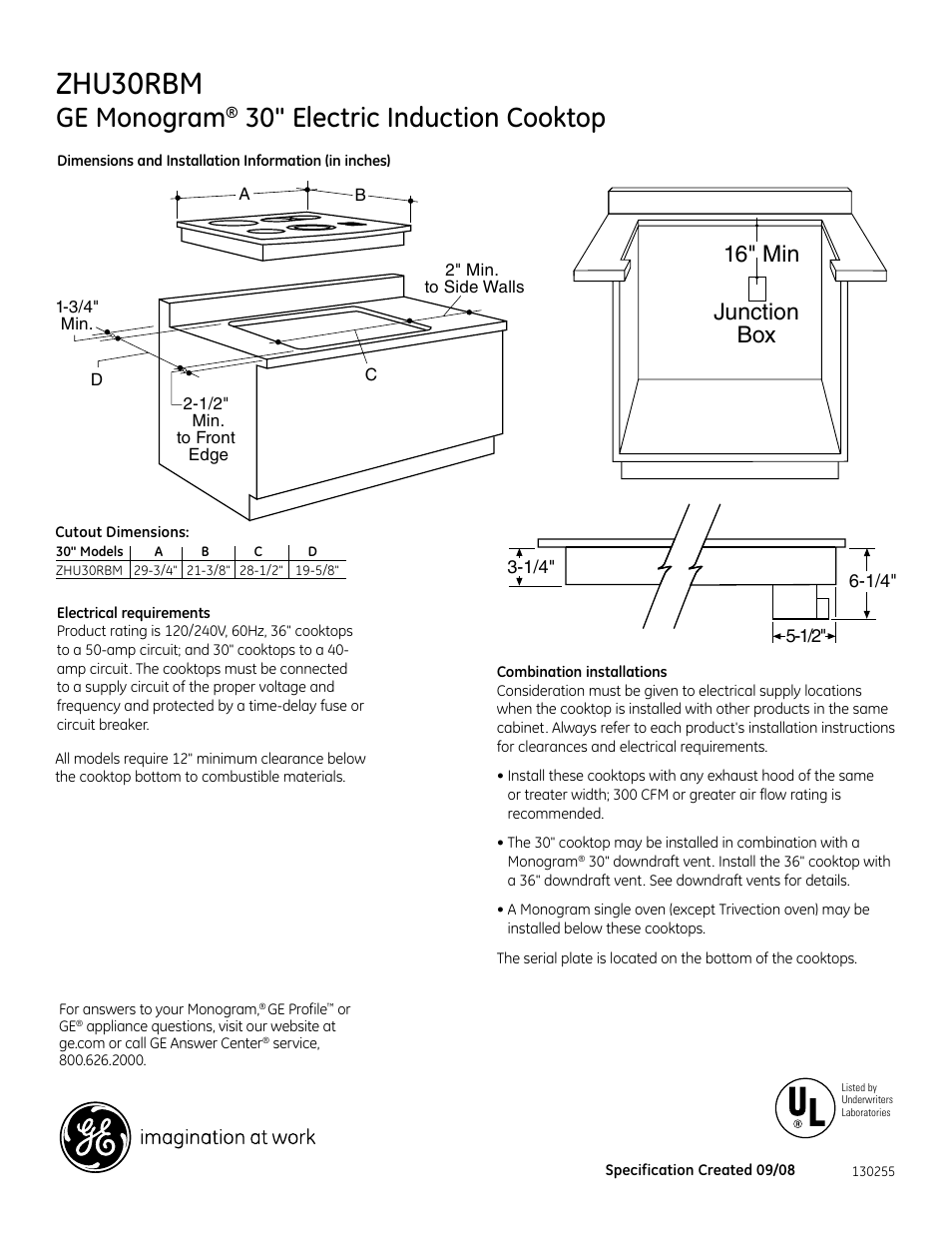 GE Monogram ZHU30RBMBB User Manual | 2 pages