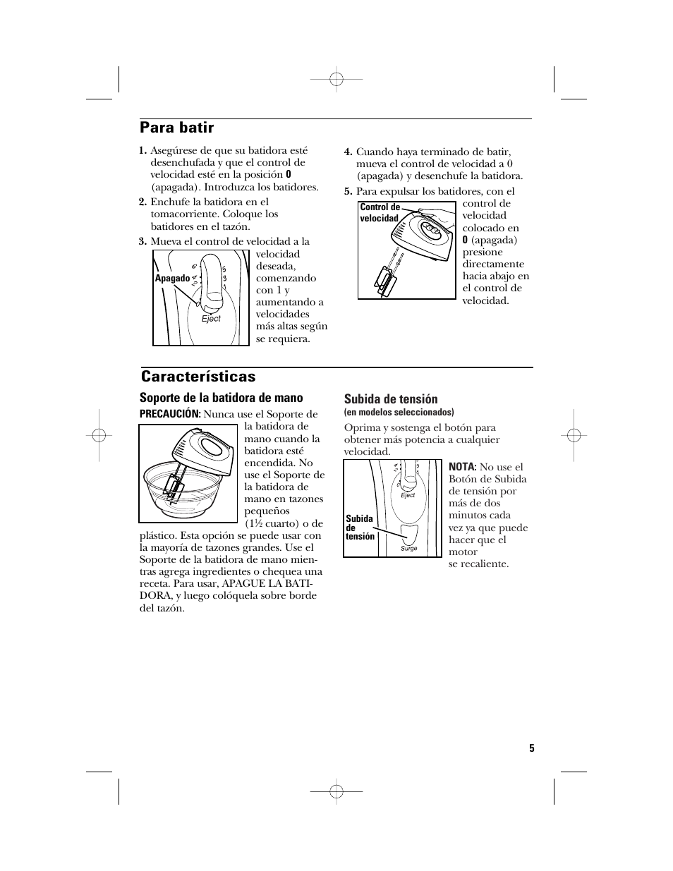 Para batir, Características | GE 840089100 User Manual | Page 15 / 20