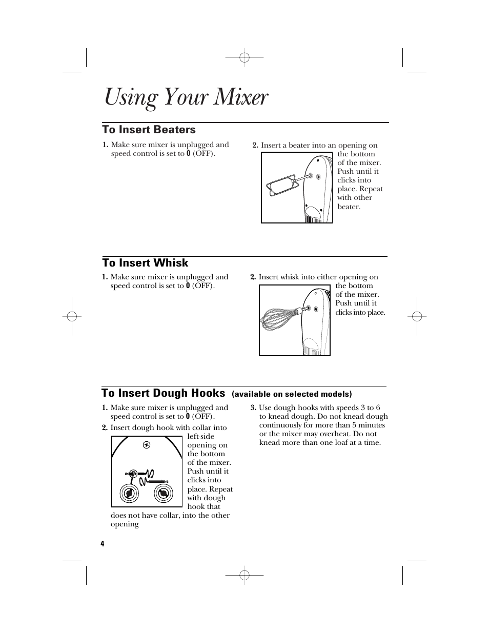 Using your mixer | GE 840089100 User Manual | Page 4 / 20