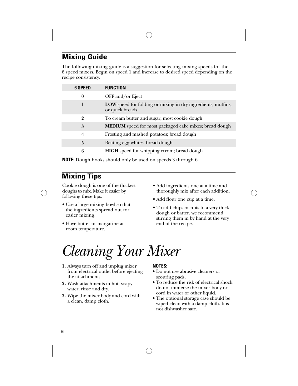 Cleaning your mixer, Mixing guide mixing tips | GE 840089100 User Manual | Page 6 / 20