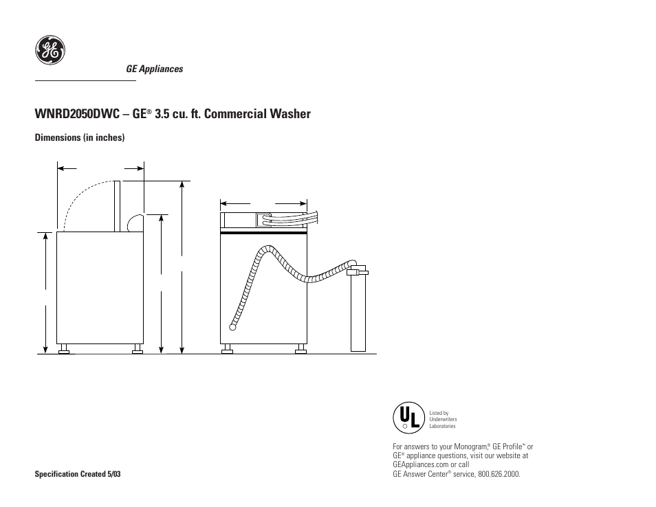 GE Profile WNRD2050DWC User Manual | 2 pages