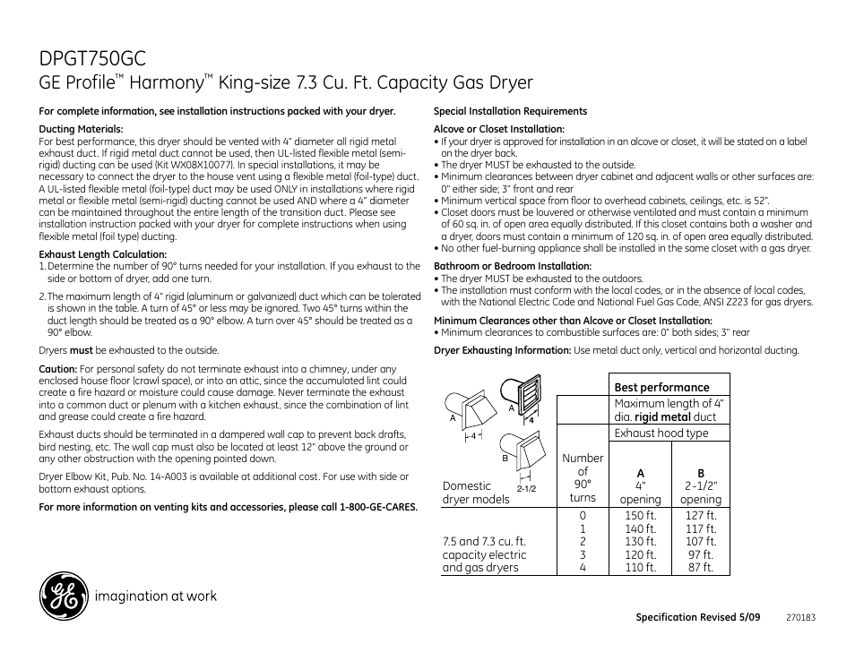 Dpgt750gc, Ge profile, Harmony | King-size 7.3 cu. ft. capacity gas dryer | GE DPGT750GCWW User Manual | Page 2 / 3