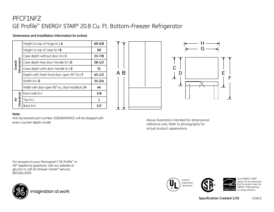 GE ENERGY STAR PFCF1NFZ User Manual | 2 pages