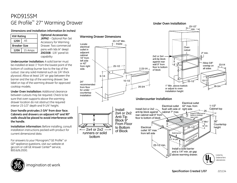 GE PKD915SMSS User Manual | 2 pages