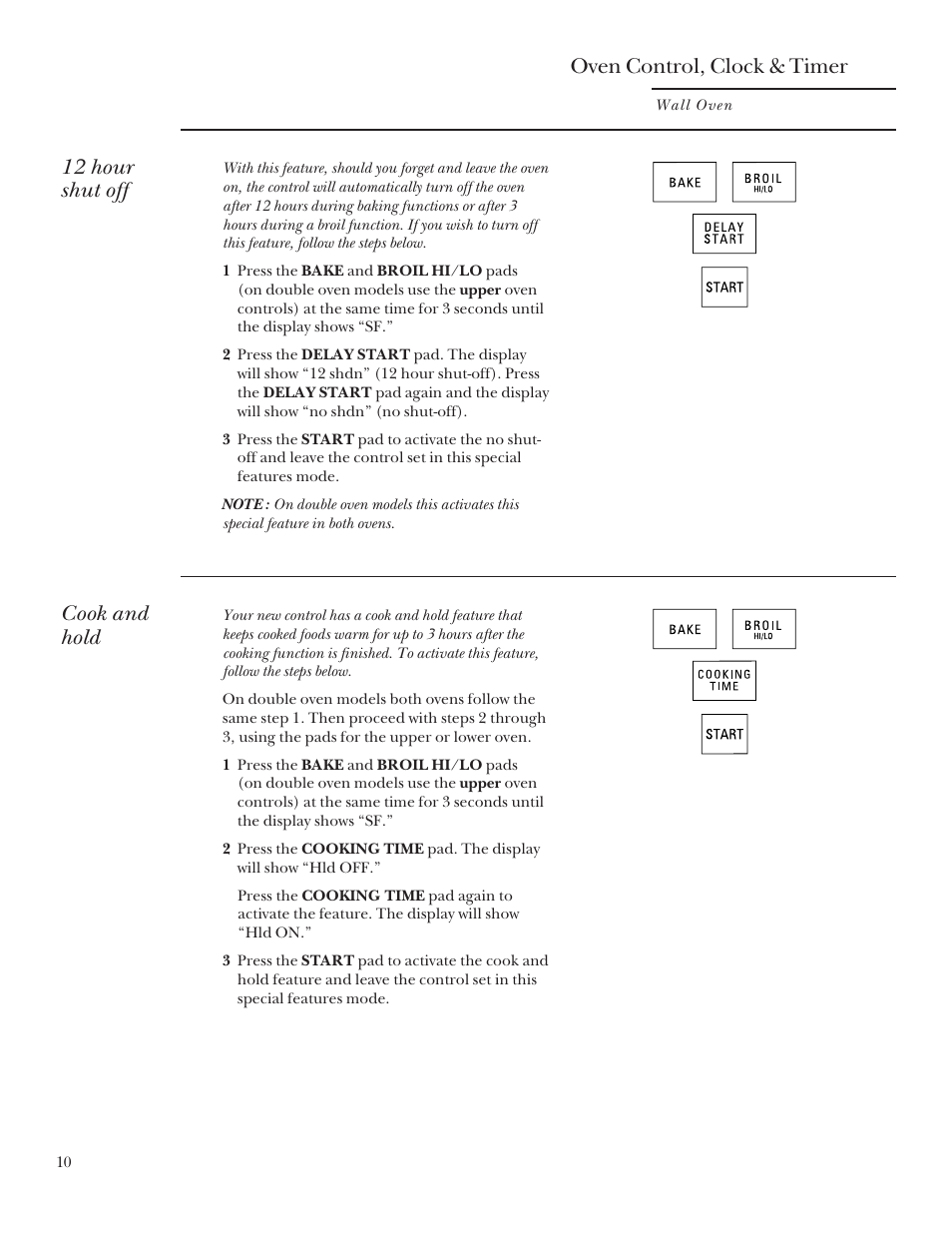 Oven control, clock & timer, 12 hour shut off, Cook and hold | GE Monogram 164D3333P095 User Manual | Page 10 / 40