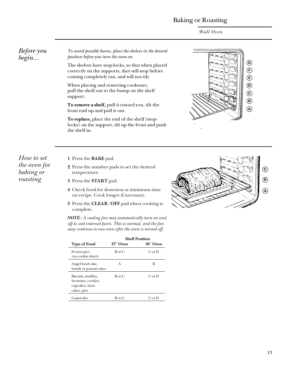 Baking or roasting, Before you begin, How to set the oven for baking or roasting | GE Monogram 164D3333P095 User Manual | Page 13 / 40