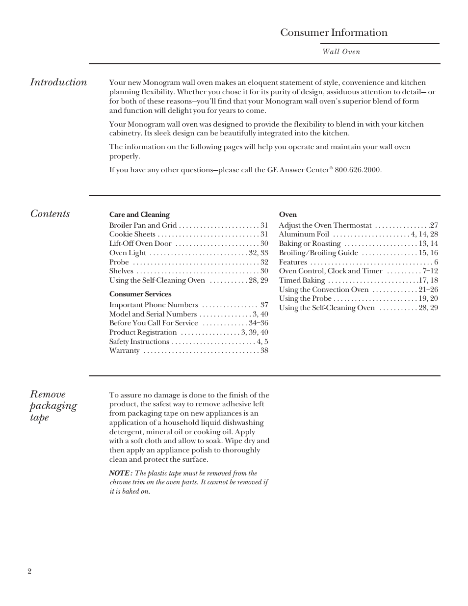 GE Monogram 164D3333P095 User Manual | Page 2 / 40