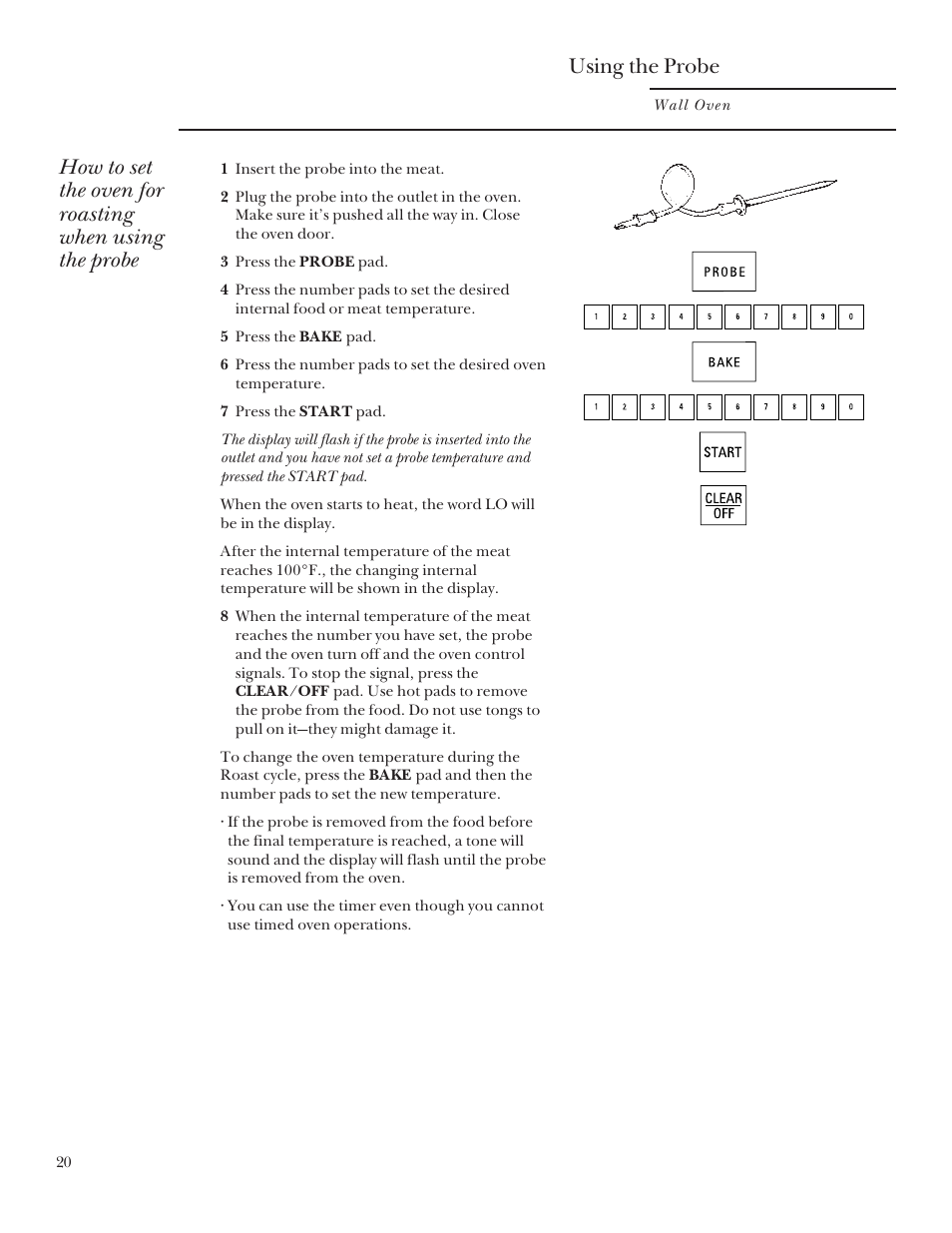 Using the probe | GE Monogram 164D3333P095 User Manual | Page 20 / 40
