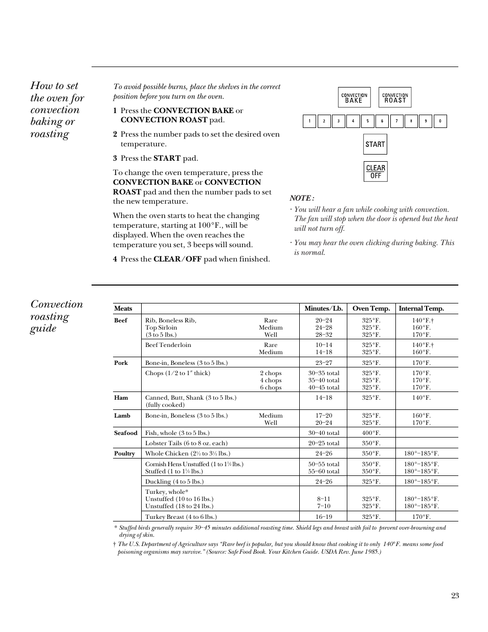 Convection roasting guide | GE Monogram 164D3333P095 User Manual | Page 23 / 40