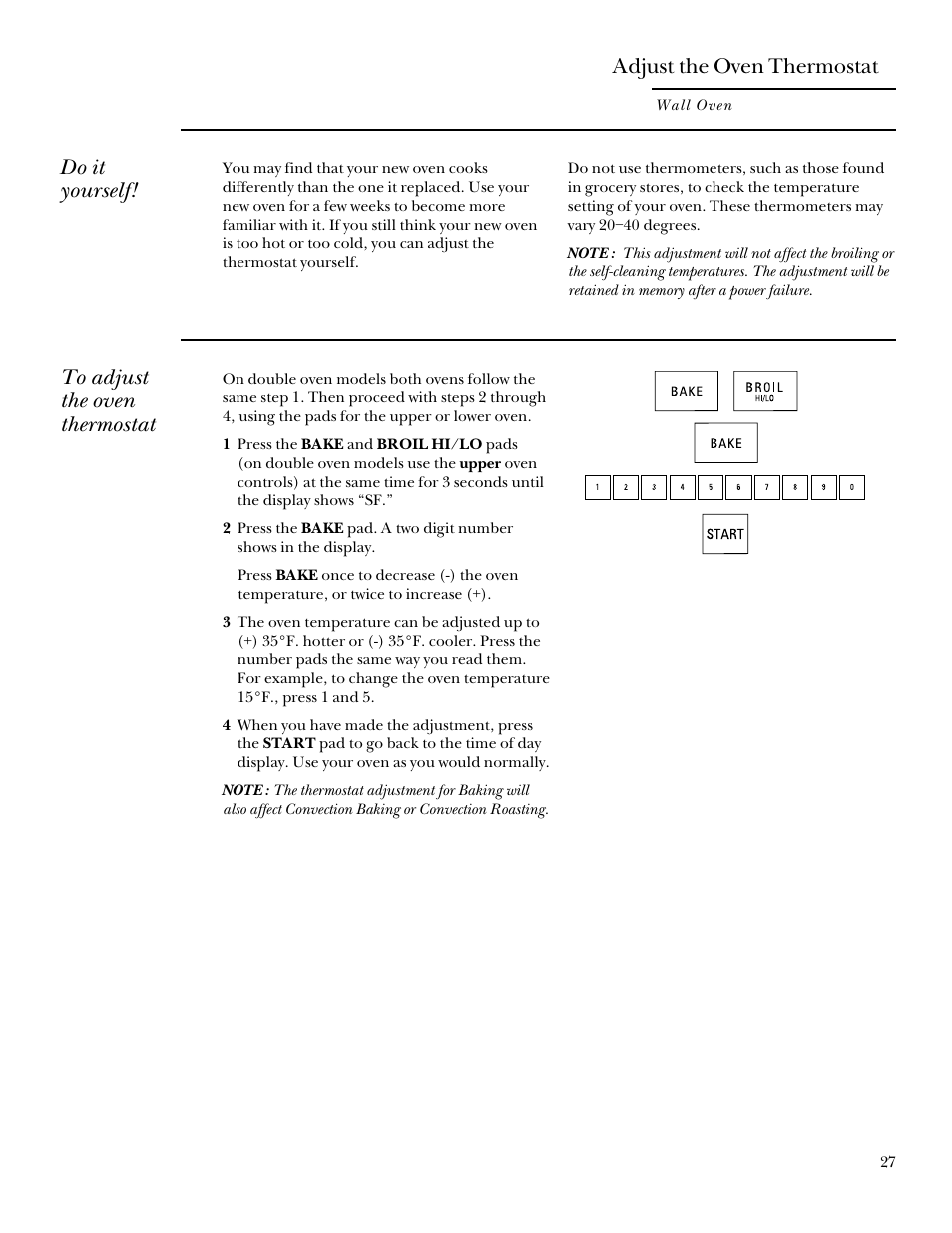 Adjust the oven thermostat, Do it yourself | GE Monogram 164D3333P095 User Manual | Page 27 / 40