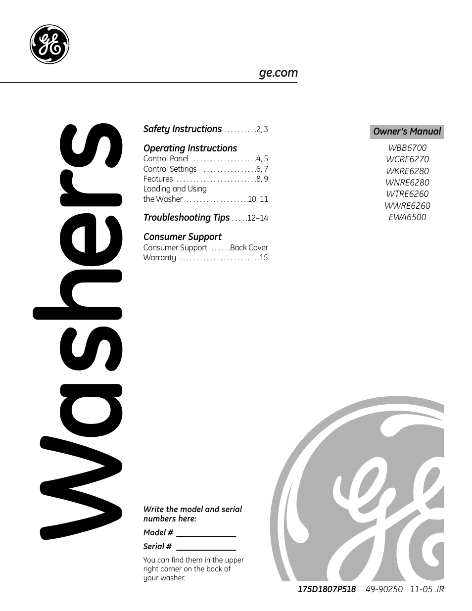 GE WTRE6260 User Manual | 16 pages