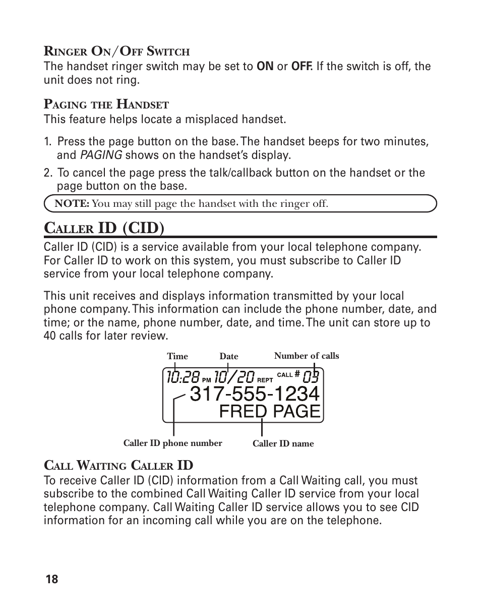 Id (cid) | GE 25898A User Manual | Page 18 / 76