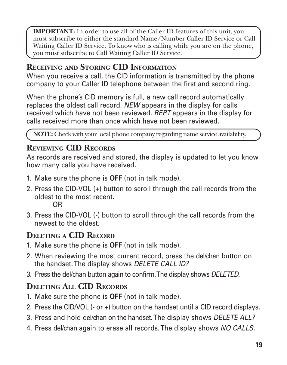 Cid i, Cid r | GE 25898A User Manual | Page 19 / 76