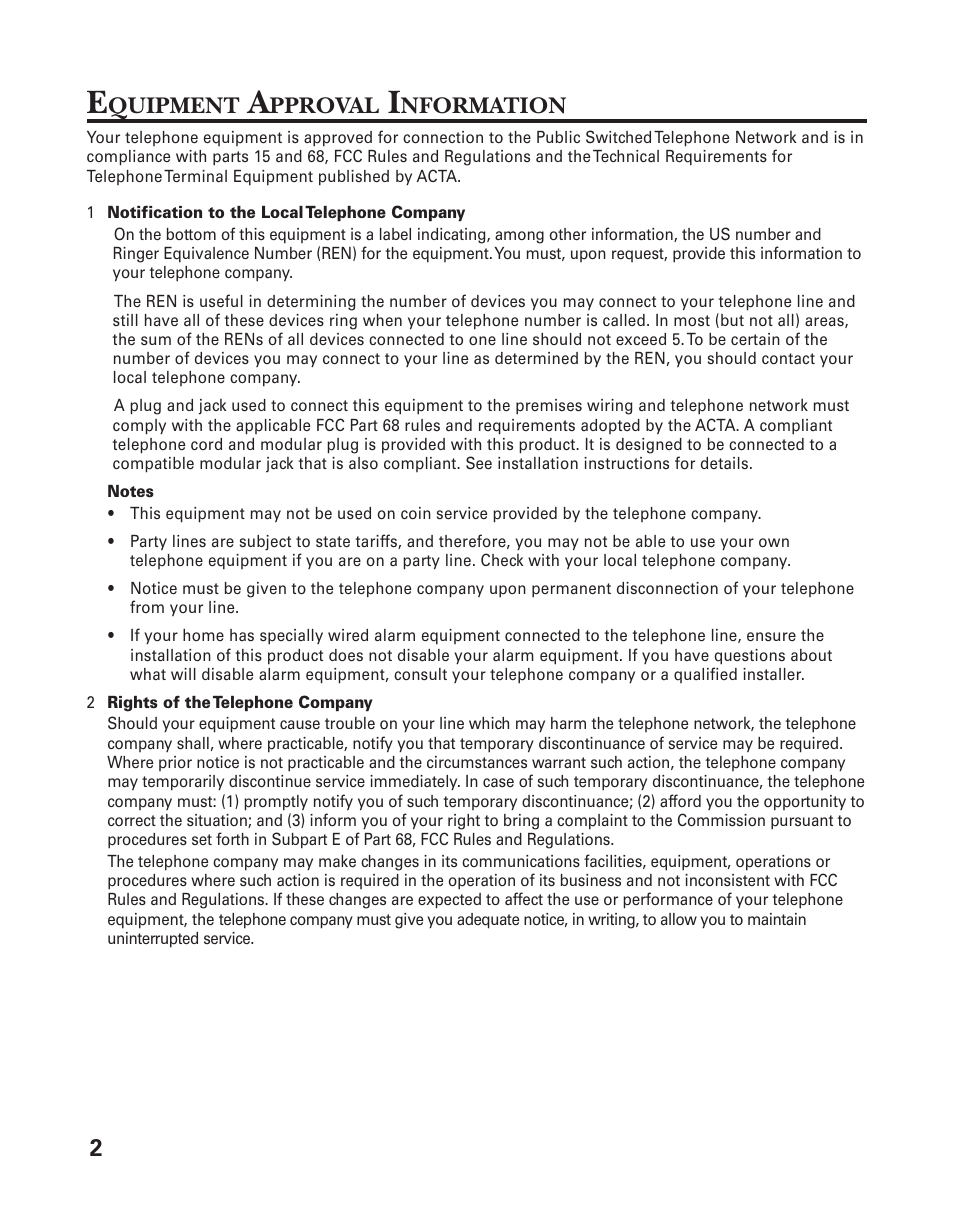 Quipment, Pproval, Nformation | GE 25898A User Manual | Page 2 / 76