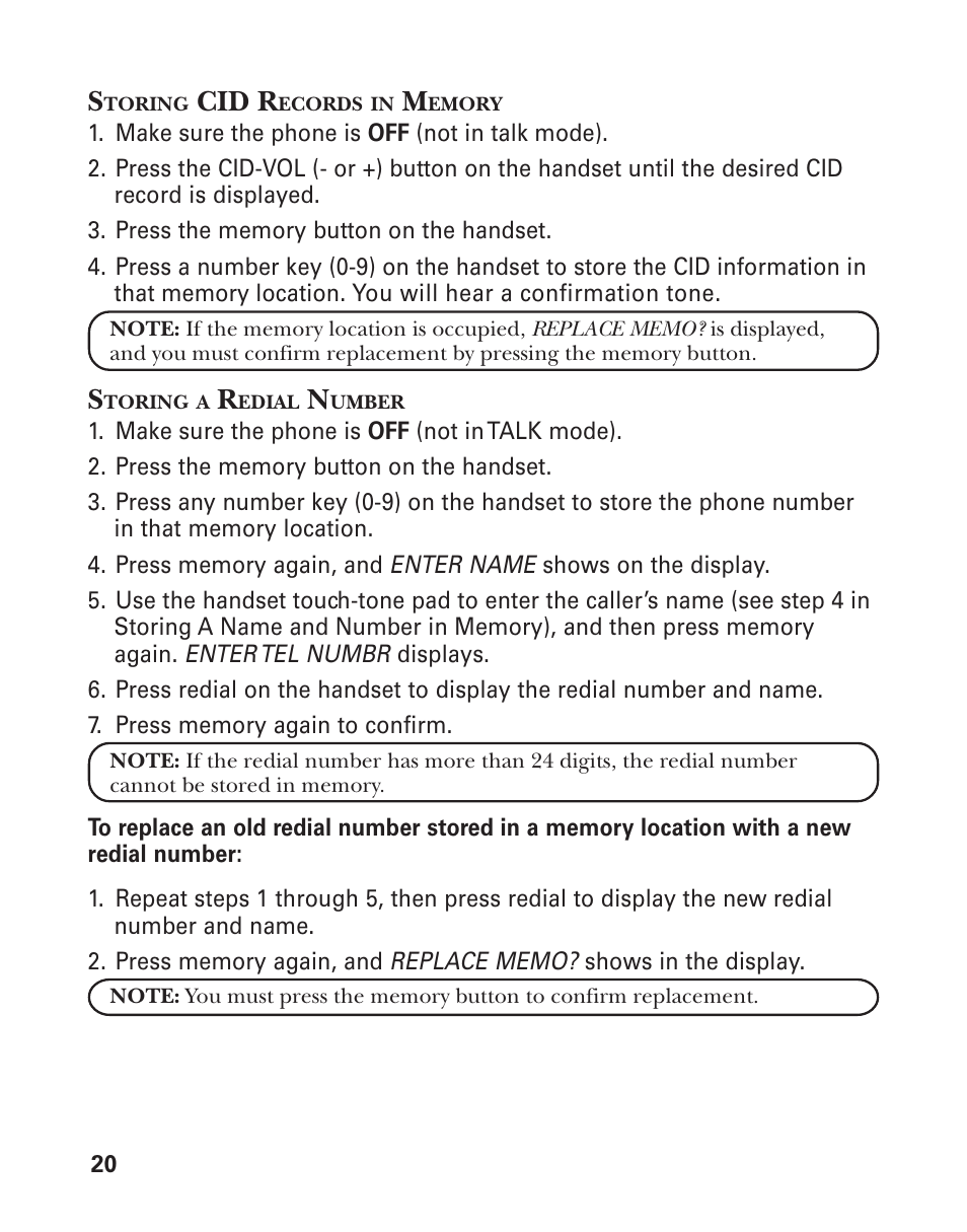 Cid r | GE 25898A User Manual | Page 20 / 76
