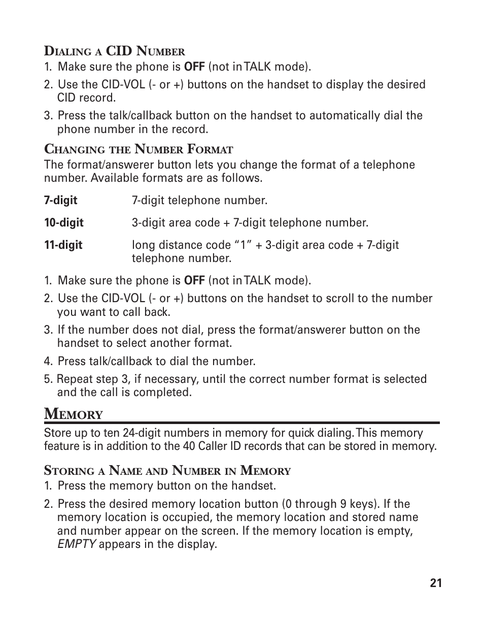 Cid n | GE 25898A User Manual | Page 21 / 76